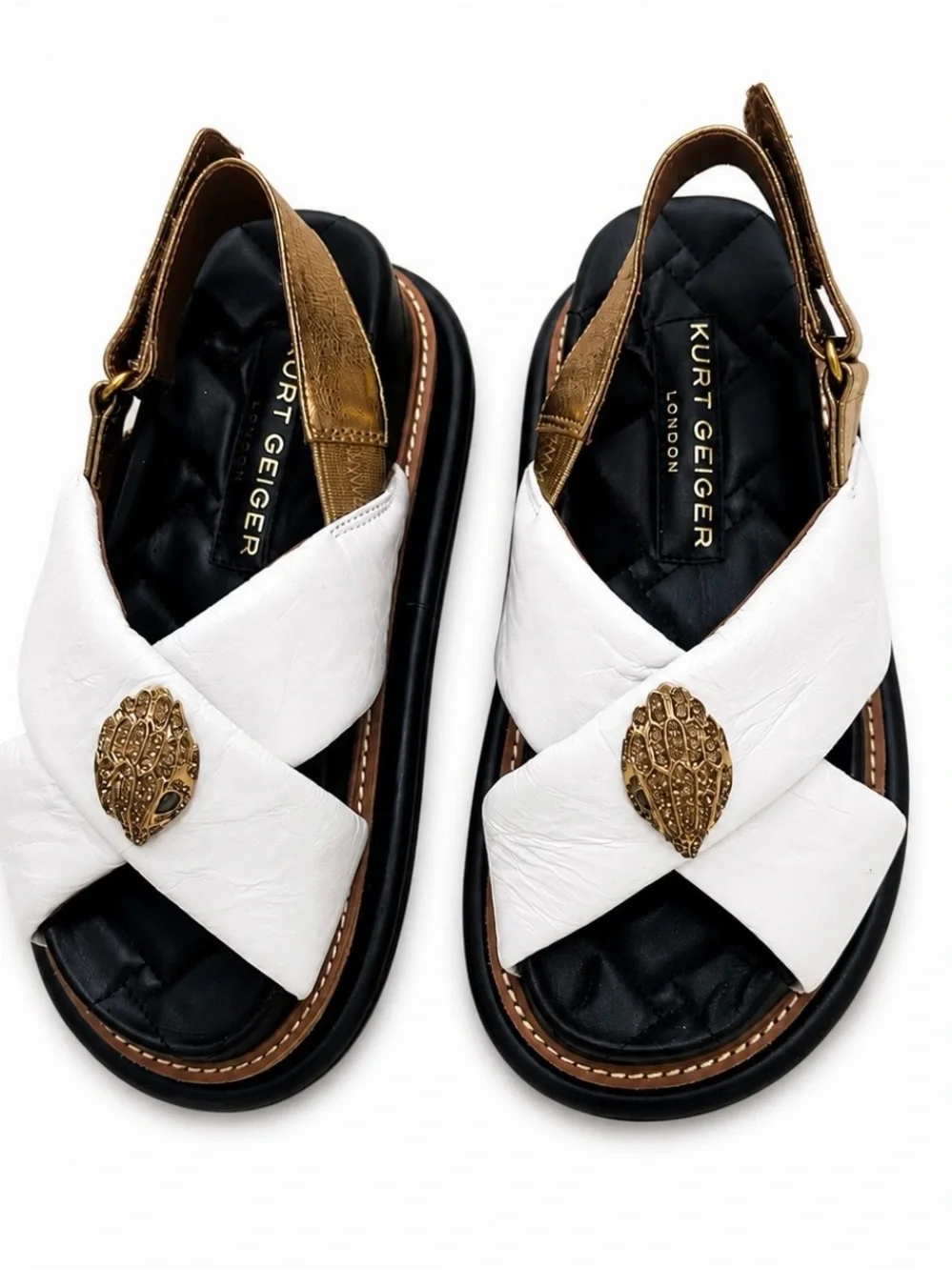 Kurt Geiger White Leather Crisscross Sandals with Gold Detail